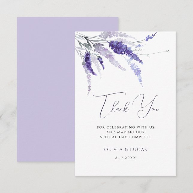 Lavender Floral Botanical Wild Blume Hochzeit Dankeskarte (Vorne/Hinten)