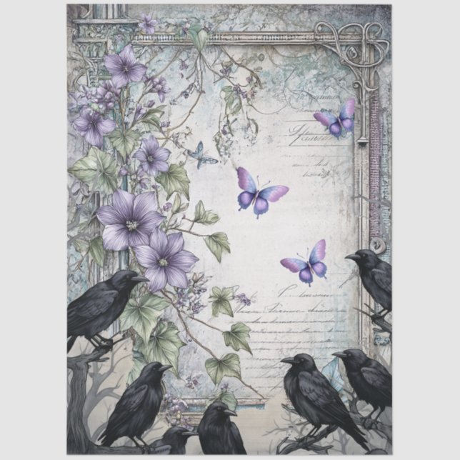 Lavender Floral Butterfells & Raven Decoupage Seidenpapier (Vorderseite)