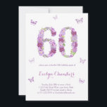 Lavender Floral Butterfly 60. Geburtstagsparty Einladung<br><div class="desc">eine hübsche, blumengeschmückte 60. Geburtstagsfeier mit Blume, die in Form der Zahl "60" in Lavendel- und Lilatönen angeordnet sind. Bitte beachten Sie, dass Sie die Schmetterlinge aus dem Designwerkzeug löschen/verschieben können (klicken oder gestochen, um weiter zu personalisieren). Die Rückseite wurde mit einem weißen / lila Gingham-Karo entworfen, aber wieder können...</div>