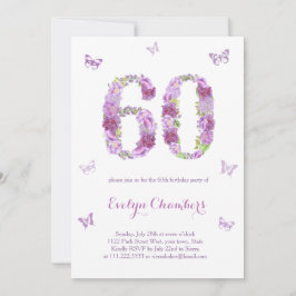 Lavender Floral Butterfly 60. Geburtstagsparty Einladung