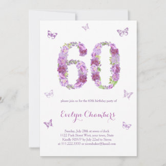 Lavender Floral Butterfly 60. Geburtstagsparty Einladung