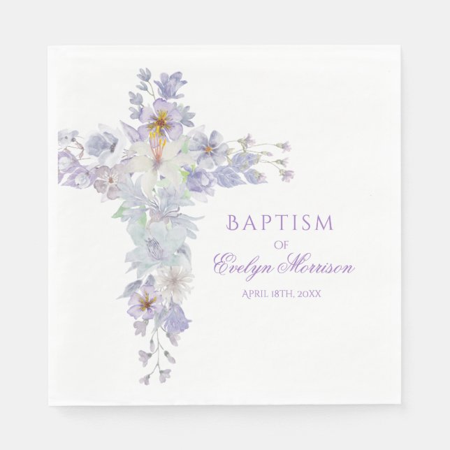 Lavender Floral Cross Baptism Napkins Serviette (Vorderseite)