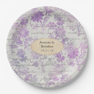 Lavender Floral Damask Wedding Pappteller