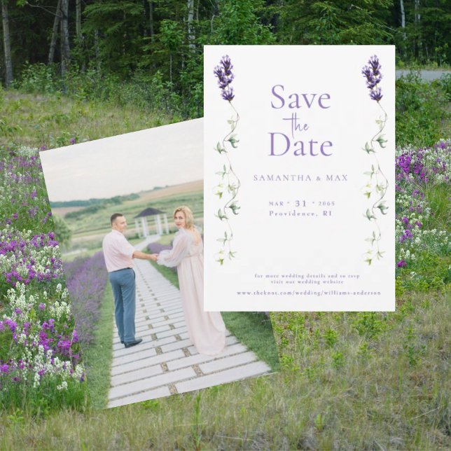 Lavender Floral Die Zwei von uns Foto Save the Dat Date (Von Creator hochgeladen)