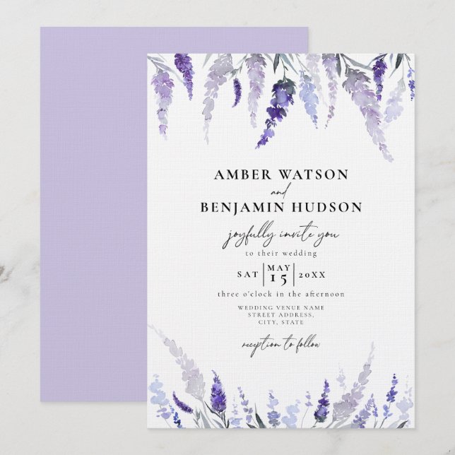 Lavender Floral Dusty Lila Mauve Lilac Wedding Einladung (Vorne/Hinten)