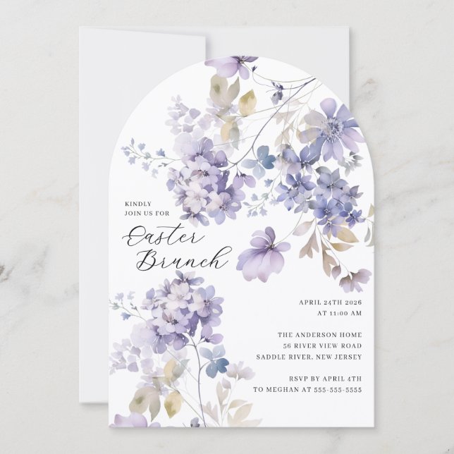 Lavender Floral Easter Brunch Invitation Einladung (Vorderseite)