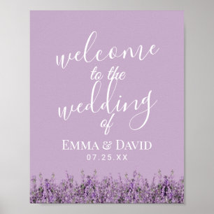 Lavender Floral Elegante Lila Hochzeit Willkommen Poster