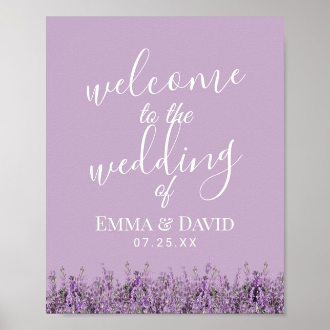 Lavender Floral Elegante Lila Hochzeit Willkommen Poster (Vorne)