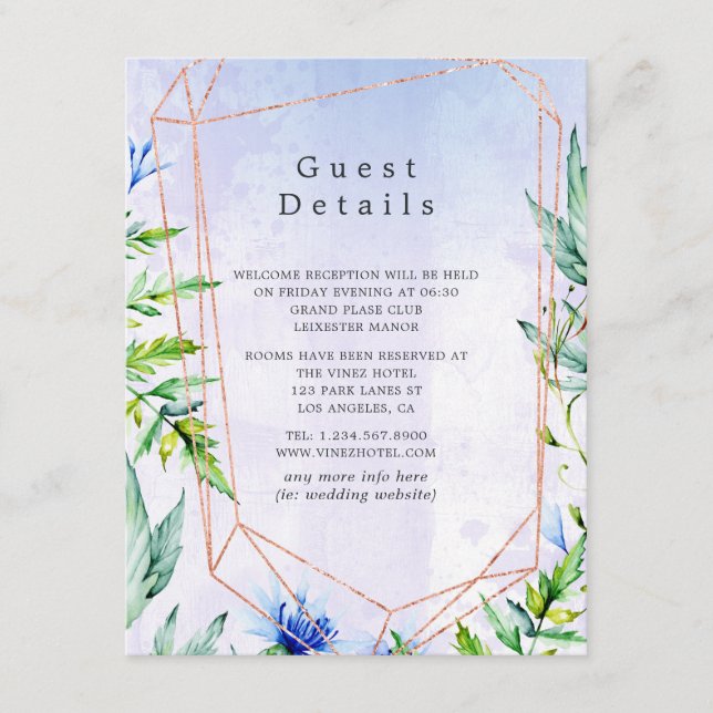 Lavender Floral Geometric Wedding Guest Details Begleitkarte (Vorderseite)