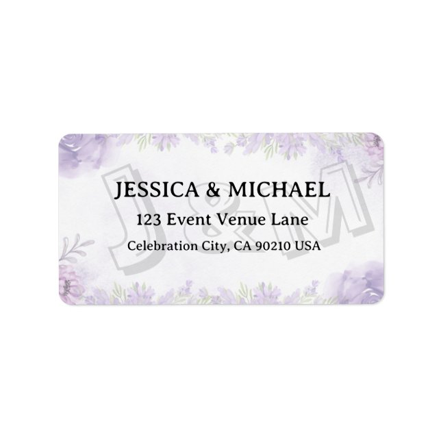 Lavender Floral Gold Script Wedding Address Label Adressaufkleber (Vorne)