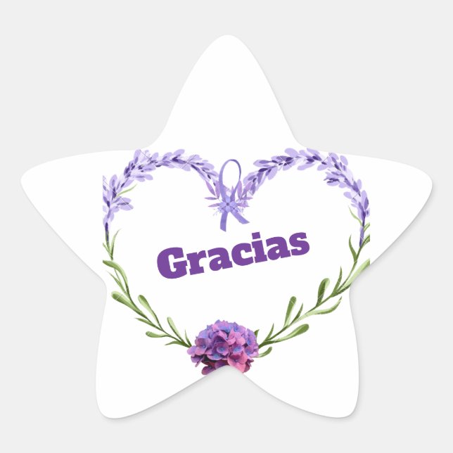 Lavender Floral "Gracias" Star-Shaped Stickers (Vorderseite)