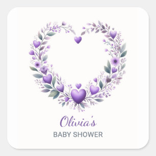 Lavender Floral Heart Baby Dusche Einladung Quadratischer Aufkleber