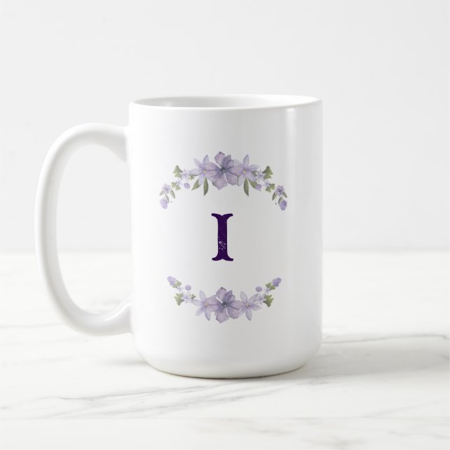 Lavender Floral Initial Personalized Monogram Kaffeetasse (Links)