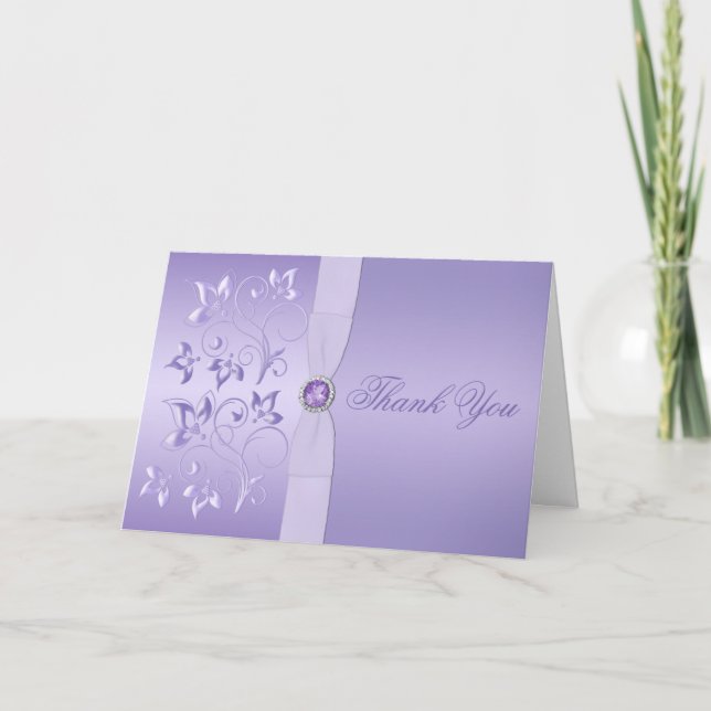 Lavender Floral Jeweled Danke-Card Dankeskarte (Vorderseite)