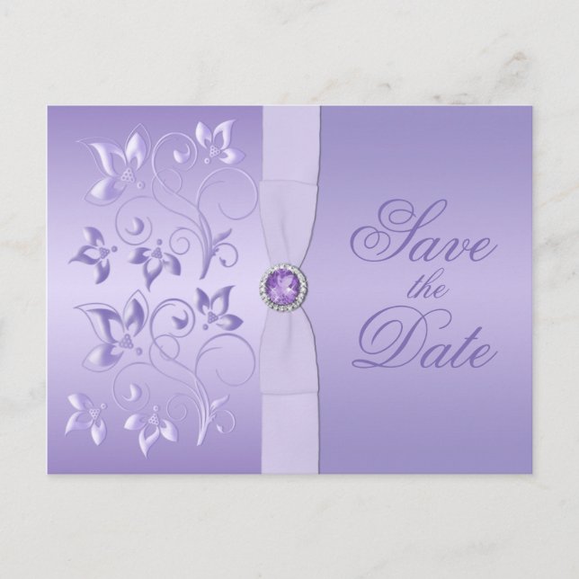 Lavender Floral Jeweled Save the Date Postcard Ankündigungspostkarte (Vorderseite)