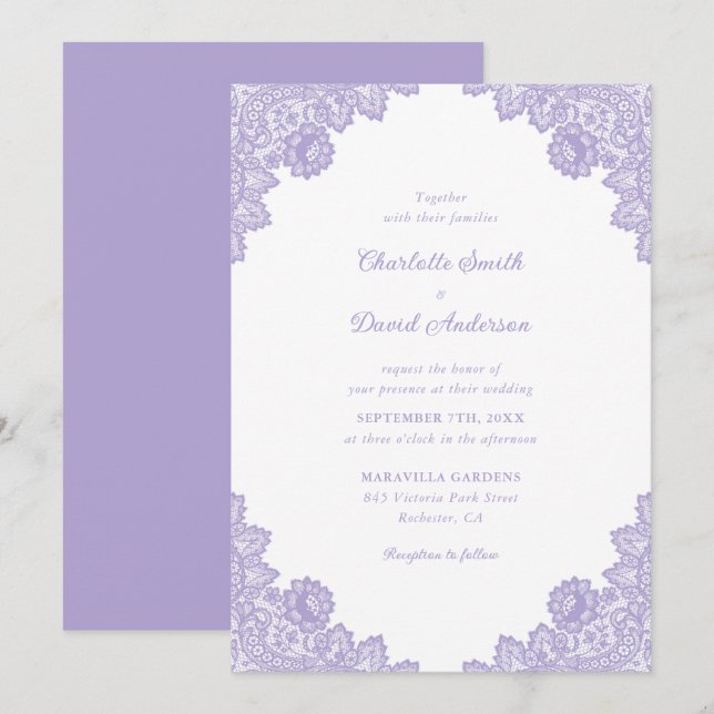 Lavender Floral Lace Wedding Einladung (Vorne/Hinten)