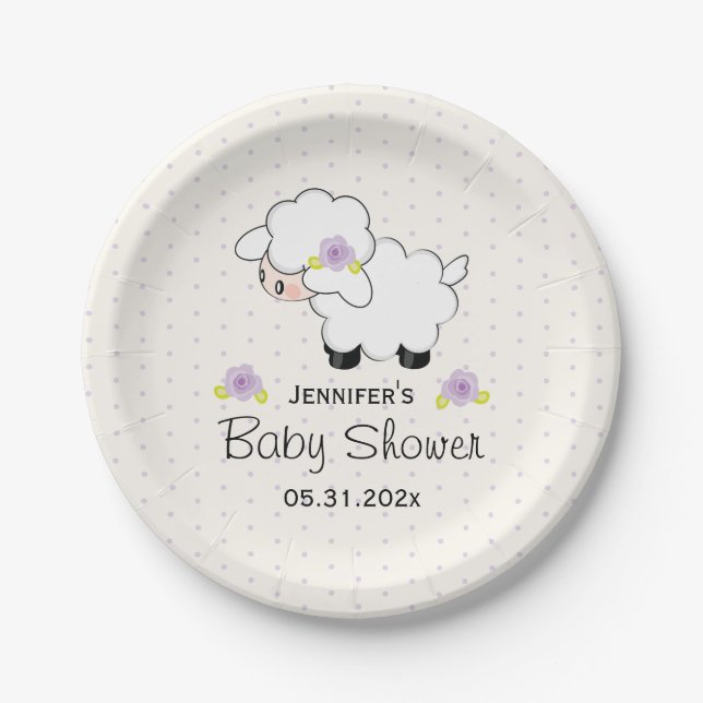 Lavender Floral Lamb Baby Dusche Pappteller (Vorderseite)
