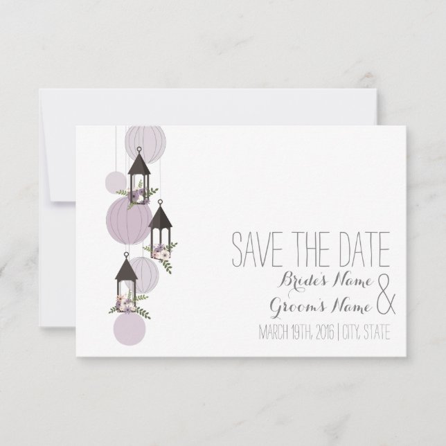 Lavender Floral Lanterns Hochzeit speichern das Da Save The Date (Vorderseite)