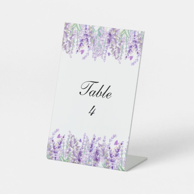 Lavender Floral Lila Green Tischnummer Wedding Sockelschild (Vorderseite)