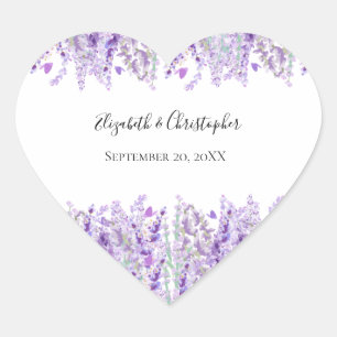 Lavender Floral Lila Green Wedding Herz-Aufkleber