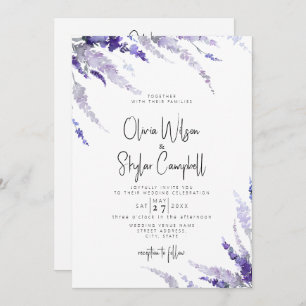 Lavender Floral Lilac QR Code in einer Hochzeit Einladung