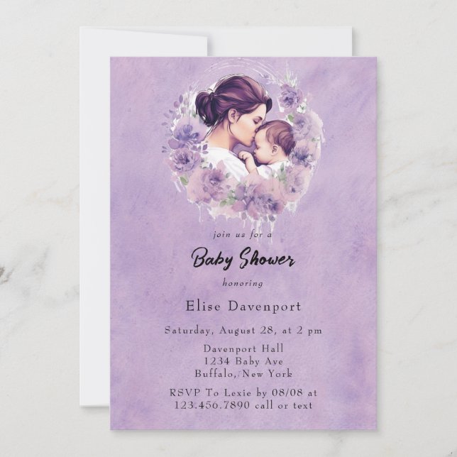 Lavender Floral Mommy and Me Girl Baby Dusche Einladung (Vorderseite)