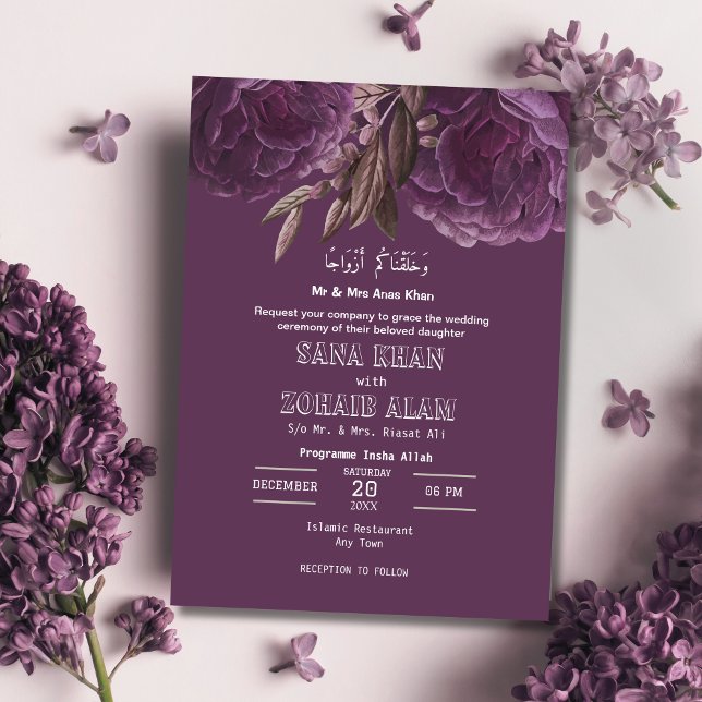 Lavender Floral Nikah Islamische Hochzeit Einladun Einladung (Von Creator hochgeladen)