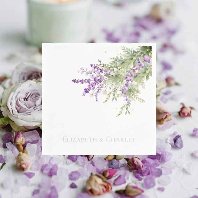 Lavender Floral Personalisiert Wedding Cocktail Serviette (Von Creator hochgeladen)