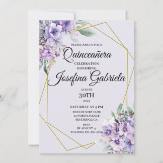 Lavender floral Quinceañera Invitation Einladung
