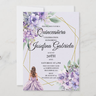 Lavender floral Quinceañera Invitation Einladung