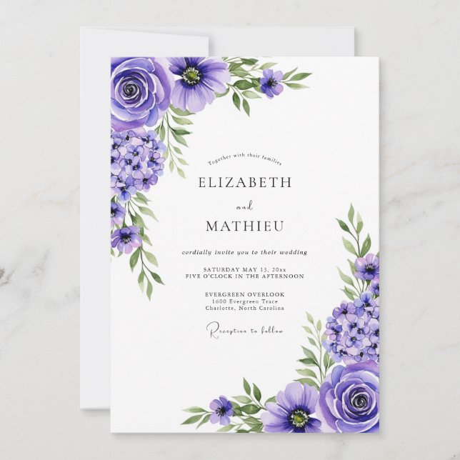 Lavender Floral Romance Wedding Einladung (Vorderseite)