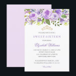 Lavender Floral Rose 16 . Geburtstag Einladung<br><div class="desc">Elegantere Blumeneinladungen im Kleinen Bayleigh Store!</div>