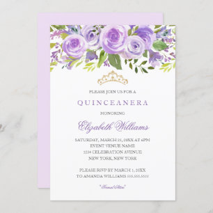Lavender Floral Rose Quinceanera Einladung