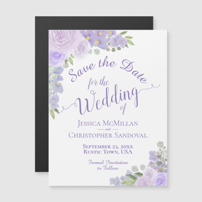 Lavender Floral Save the Date Calligraphy Magnet (Vorne/Hinten)