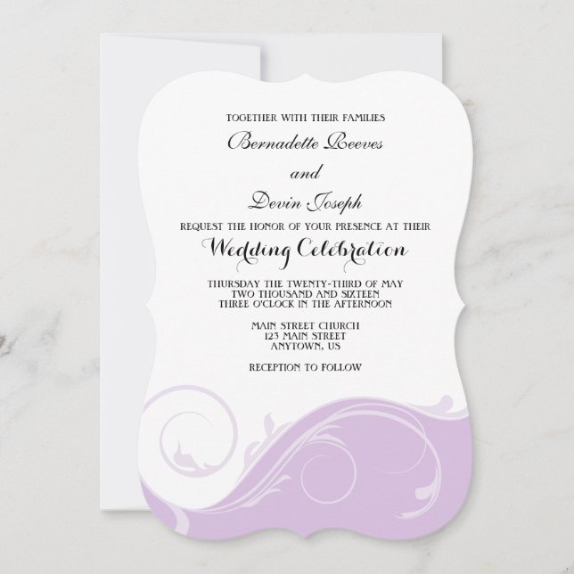 Lavender Floral Swirl Bracket Wedites Einladung (Vorderseite)