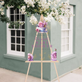 Lavender Floral Tea Cup Baby Dusche Willkommen Acrylschild