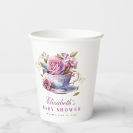 Lavender Floral Tea Cup Baby Shower Paper Cups Pappbecher