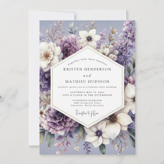 Lavender Floral Twilight Wedding Einladung (Vorderseite)