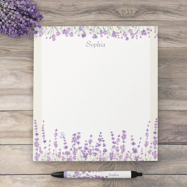 Lavender Floral Watercolor Purple Border Notepad Notizblock (Von Creator hochgeladen)