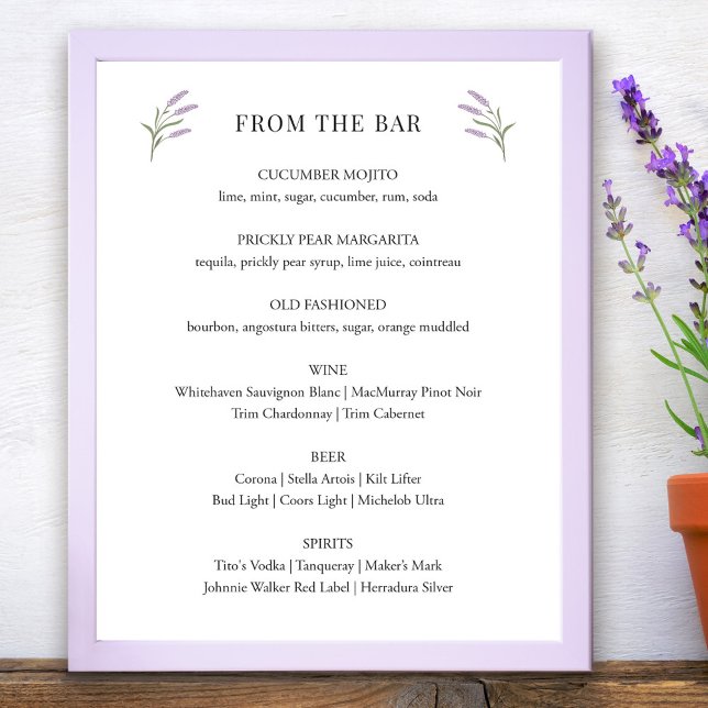 Lavender Floral Wedding Bar Sign Poster (Lavender Floral Wedding Bar Sign by Fiesta Valley Print)