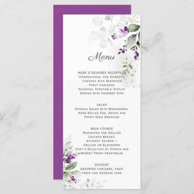 Lavender Floral Wedding Menu Menükarte (Vorne/Hinten)