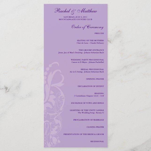 Lavender Floral Wedding Program Programm (Vorderseite)