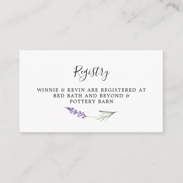 Lavender Floral Wedding Registry Card Begleitkarte (Vorderseite)