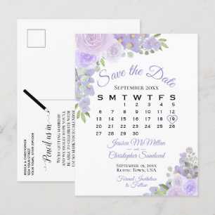 Lavender Floral Wedding Save the Date Calendar Ankündigungspostkarte
