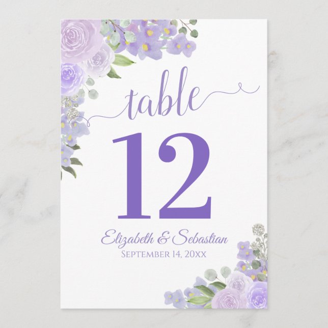 Lavender Floral Wedding Tischnummer Card Groß (Vorderseite)