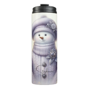 Lavender Floral Winter Snowman Thermosbecher