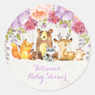 Lavender Floral Woodland Baby Animals Vielen Dank Runder Aufkleber