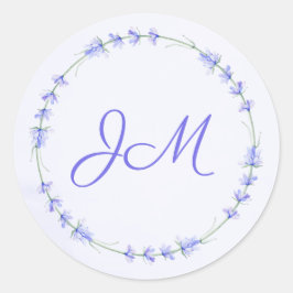 Lavender Floral Wreath Monogram Wedding Stickers