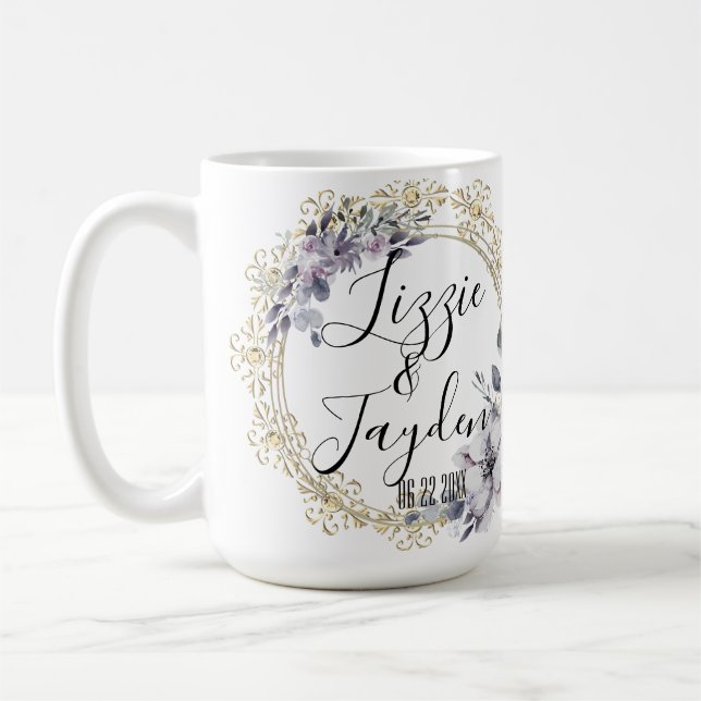 Lavender Floral Wreath Wedding Personalisiert Kaffeetasse (Links)