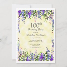Lavender Floral Yellow 100. Geburtstagsparty Einladung